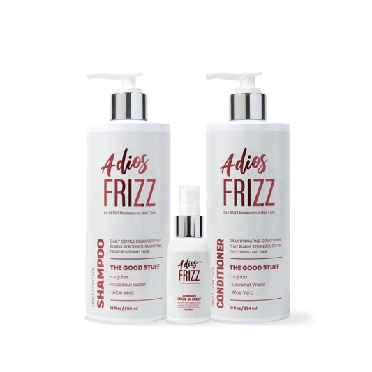 Adios Frizz- The Complete System: Shampoo, Conditioner & Leave-In Spray Bundle.