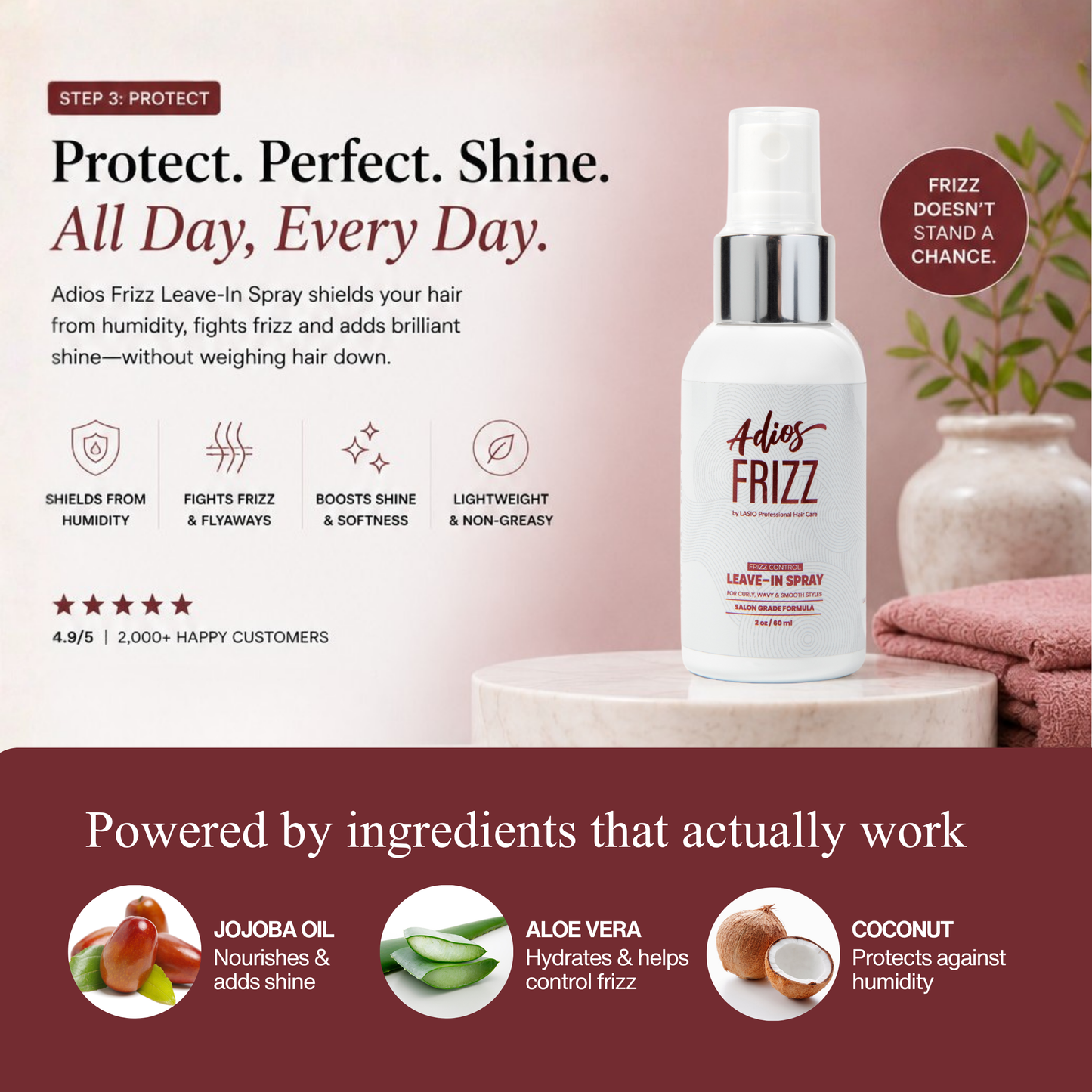Adios Frizz 2oz | Heat Protectant Styling Spray