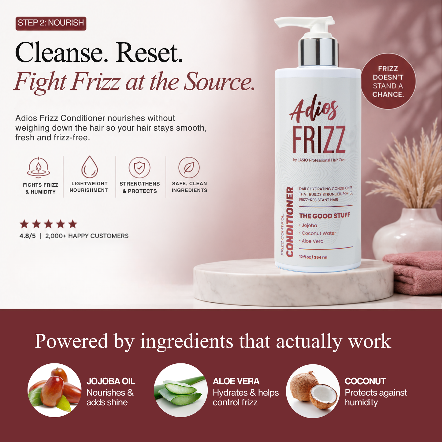 Adios Frizz Anti-Frizz Conditioner for Humidity Control | Keratin-safe | Color-safe