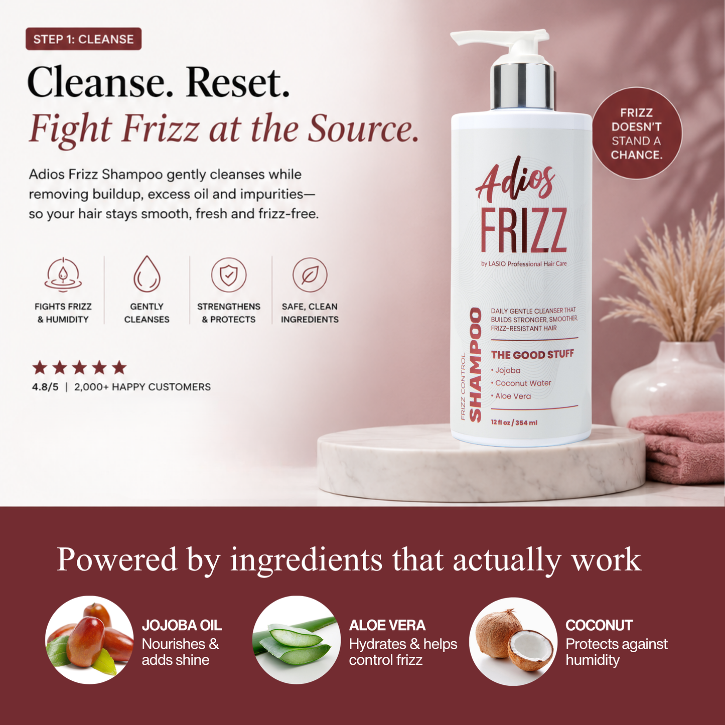 Adios Frizz Anti-Frizz Shampoo for Humidity Control | Keratin-safe | Color-safe