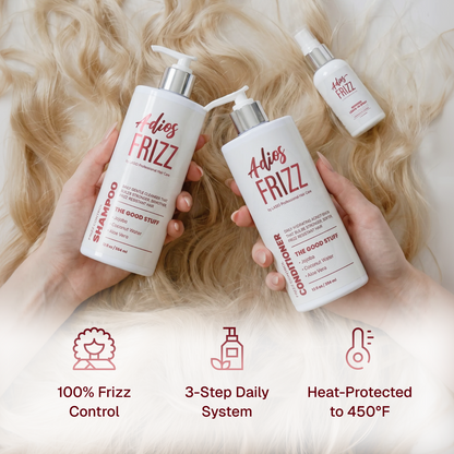 Adios Frizz- The Complete System: Shampoo, Conditioner & Leave-In Spray Bundle.